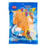 Freshfishxaro Fish Snack Barbeque Flavor in 500g package, dry grocery snack, FRESHFISHXARO brand, with fish snack pieces visible.