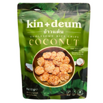 Kin Deum Wholesome Rice Chips Coconut, natural coconut-flavored rice snack in a package, crispy and light confectionery treat.