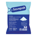 Savepak Natural Sea Salt 1kg in a clear plastic bag, showing white coarse salt grains on a plain background.