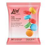 LIN Icing Sugar 900g in a clear plastic bag, fine white powdered sugar for baking and decorating.