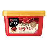 Chungjungone Gochujang hot pepper paste 1kg jar, traditional Korean spicy red chili paste in a clear plastic container.
