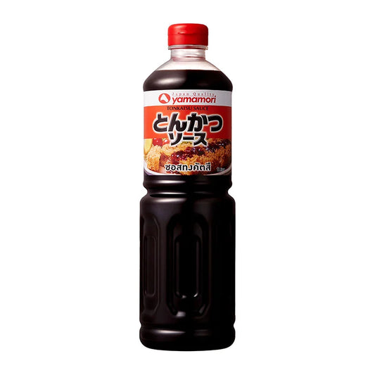 YAMAMORI Tonkatsu Sauce 1L bottle with label, smooth dark brown sauce for Japanese-style pork cutlets.