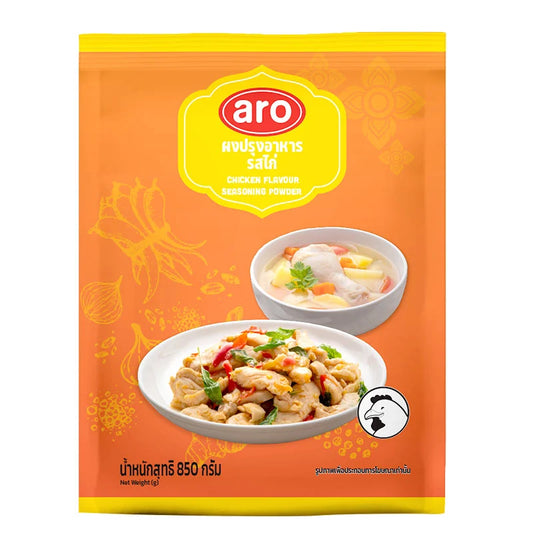 ARO Chicken Flavored Seasoning Powder in an 850g package, showing the spice blend and packaging label.