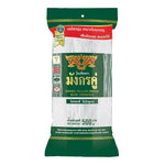 Double Dragon Bean Vermicelli 500g dry grocery package with transparent packaging showing thin, white bean vermicelli noodles.
