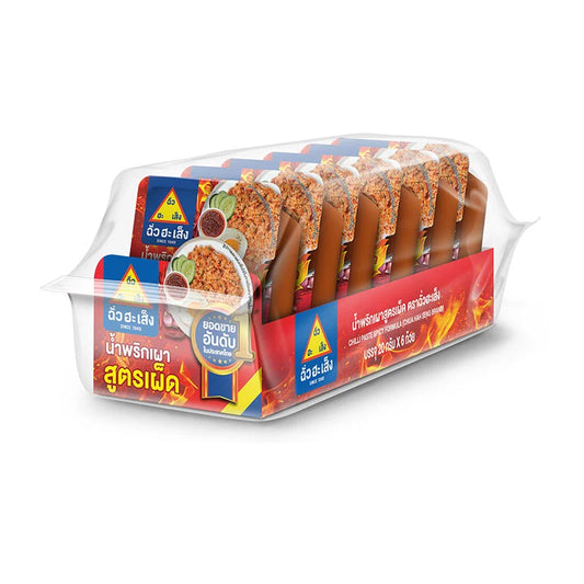 Chua Hah Seng Chili Paste Spicy Formula 20g pack, showing six small jars of vibrant red chili paste with spicy aroma.