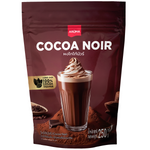 Aroma Cocoa Noir drink in a glass with a rich, dark chocolate color and smooth texture, served with a straw.