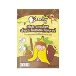 Peachy Crispy Rice Snacks in Chocolate Banana flavor, dry grocery snack with crispy rice and banana chocolate coating.