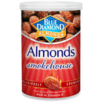 Blue Diamond Smokehouse Almonds, crunchy confectionery snack with smoked flavor, shown in a close-up image.