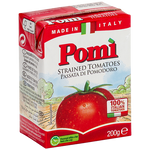 Jar of Pomito Tomato Sauce with fresh tomatoes and herbs, ready for cooking or as a condiment in a grocery setting.