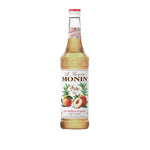 Monin Peach Syrup 700ml bottle, ideal for beverages and desserts, with a clear label and orange peach flavor branding.