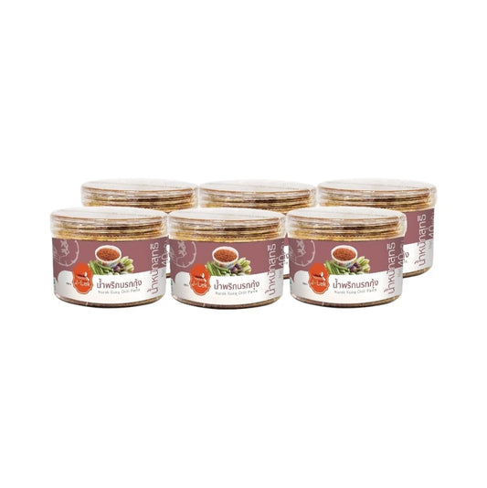 Six jars of J-LEK Shrimp Chili Paste in 40g plastic containers, featuring vibrant red chili and shrimp ingredients.