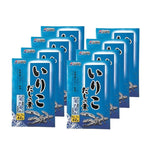 Shimaya Iriko Dashi No Moto Nagasaki sardine granules in a package, used as a Japanese dry dashi stock ingredient.