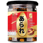 Arare Norimaki squid chili flavor confectionery snacks in a colorful package, featuring crispy rice crackers and squid flavoring.