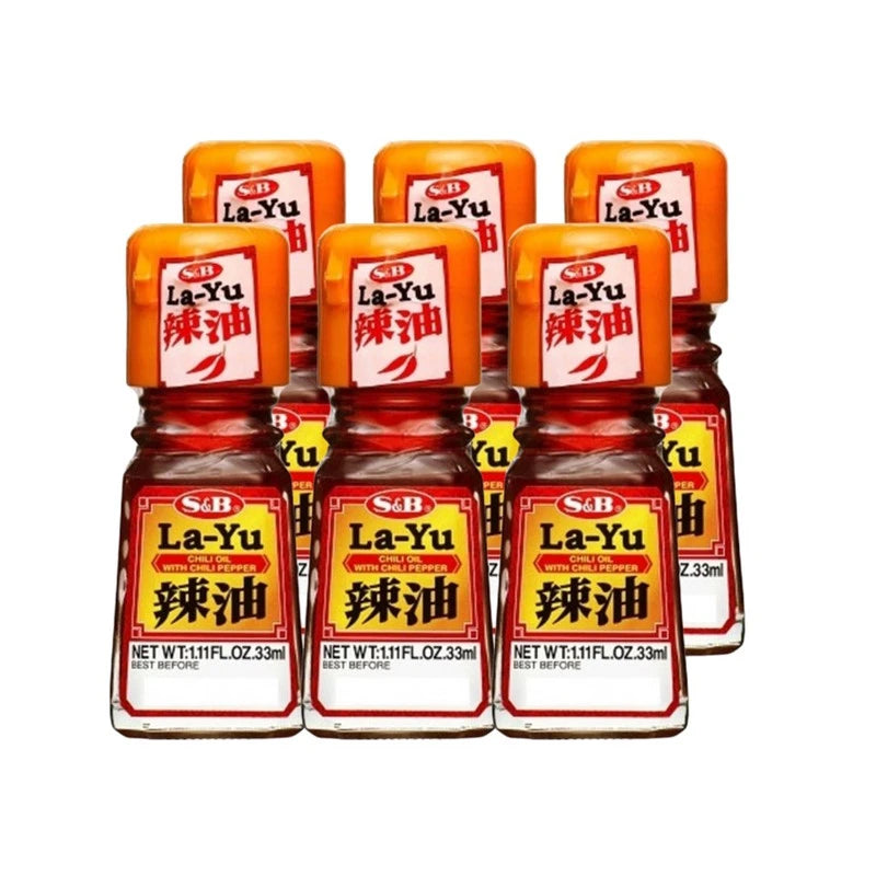 S & B La-Yu Chili Oil With Pepper Code 6670 Bottles 33ml x6
