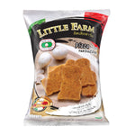 Little Farm Pizza Bread confectionery snack pack with six baked pizza bread pieces on a white plate.