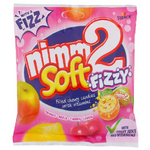 Storck Nimm2 Soft fizzy confectionery snacks with colorful fruit-flavored candies in a clear bag.
