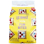 Bahlsen Leibniz Milk Fun Bites confectionery snacks in colorful packaging, featuring small milk-flavored biscuit bites.