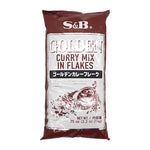 S&B Golden Curry Sauce Mix Flakes in 1kg bag, dry grocery product with yellow curry sauce flakes for cooking
