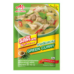 Cans of Rosdee Green Curry, a Thai grocery product with vibrant green curry paste and coconut milk for cooking authentic dishes.
