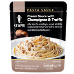 Kewpie Pasta Cream Sauce with champignon mushrooms and truffle in a jar, ready to enhance pasta dishes.