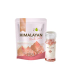 Zalt Himalayan pink salt in a clear container, showing pink crystals, with certification label, on a white background.