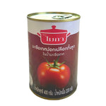 Canned MICA whole peeled tomatoes in juice, 400g, in a glass jar with tomatoes visible in liquid