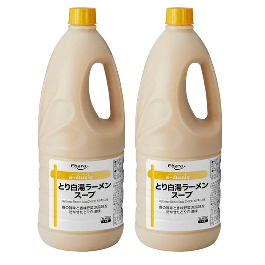EBARA E-Basic Tori Chicken Paitan Ramen Soup 1.8L, Japanese-made, creamy chicken broth for ramen dishes, two-pack.