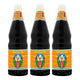 Three bottles of DEK SOM BOON Dark Soy Sauce Orange, 1.35L each, with dark brown soy sauce visible in transparent bottles.