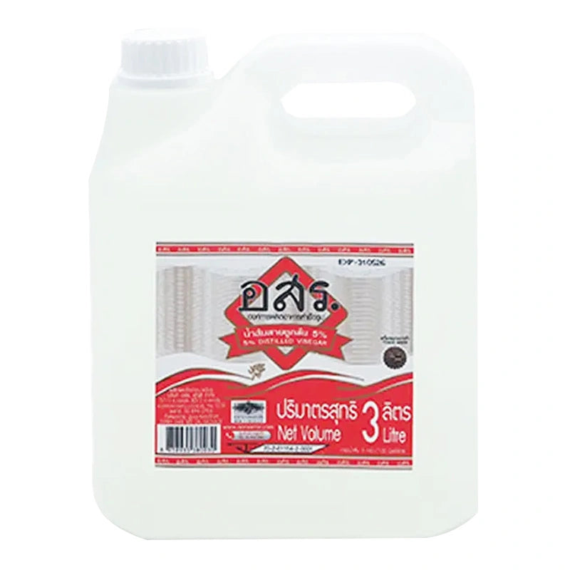 AORSORROR 5% distilled vinegar 3L bottle with clear label and cap, used for cooking and cleaning purposes