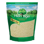 Heritage Raw Powder Almond in 500g package, dry grocery product, close-up of the almond powder in a clear container.
