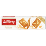 Kambly Butterfly Almond Biscuit, a confectionery snack with butterfly-shaped almond-flavored cookies on a white background.
