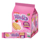 FUN-O sandwich cookies filled with strawberry-flavored cream, 12-piece pack, showing the cookies with pink filling and packaging.