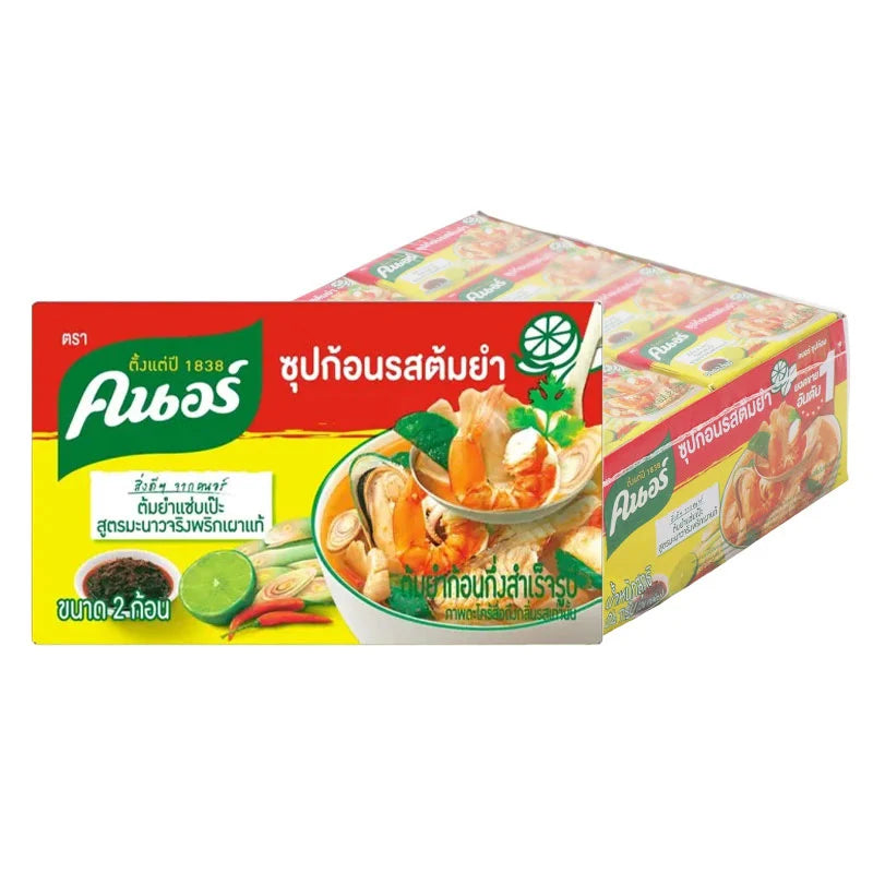 Knorr Tomyam Cube 24g, 24 pieces of Thai-style seasoning cubes with vibrant packaging and Thai flavor branding.