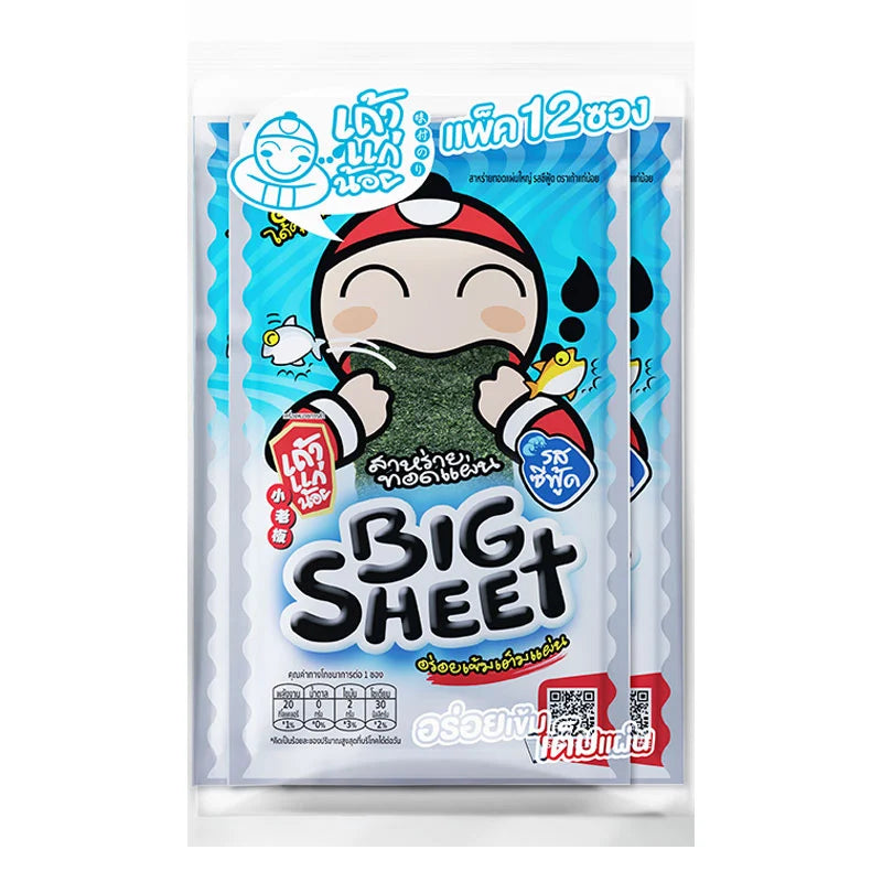 TAOKAENOI Big Sheet Seaweed Seafood Flavour snack, 3.2g x 12, showing large seaweed sheets with seafood seasoning
