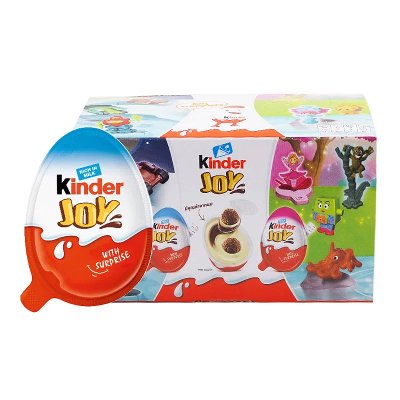Kinder Joy chocolate candy 20g packs, showing six individual Kinder Joy chocolates with colorful packaging and playful design.