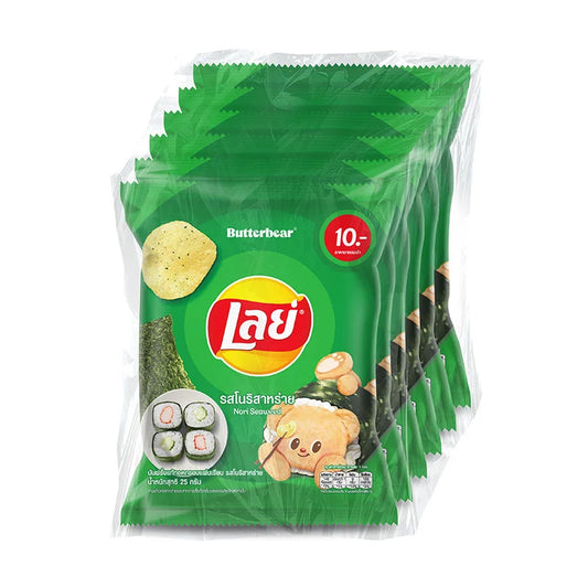 Lay's Classic Potato Chips with Nori Seaweed flavor, 25g packet, showing crispy chips with seaweed seasoning on the surface.