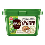 Sajo Haepyo Samjang Korean sauce in 500g jar, featuring a dark soy-based condiment for Korean dishes.