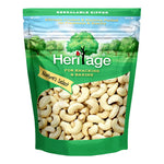 Heritage toasted cashew nuts in a 500g package, dry grocery product, showing a close-up of golden-brown cashews.