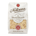 Lamolisana Penne Rigate No.20 dry pasta in 500g package, showcasing uncooked pasta with ridged surface and brand label.