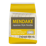Mendake Egg Noodle 1kg in a clear plastic bag, showcasing thin, yellow egg noodles ready for cooking in dry grocery section.