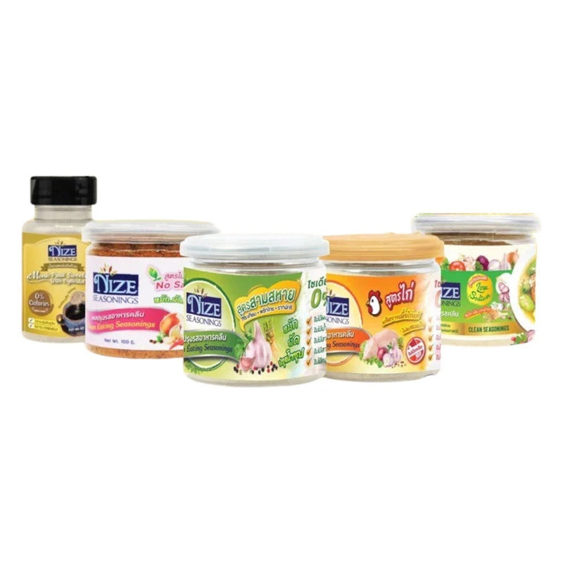NIZE Clean Seasoning Powder set for kidney disease, featuring natural seasoning blends in a clear container, suitable for special dietary needs.