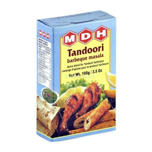 MDH Tandoori Chicken Masala spice packet, 100g, with colorful label and images of tandoori chicken on the packaging