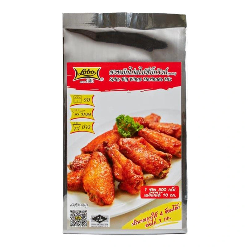 LOBO Spicy Big Wings Marinade Mix 500g packet with colorful label and product details on the front.