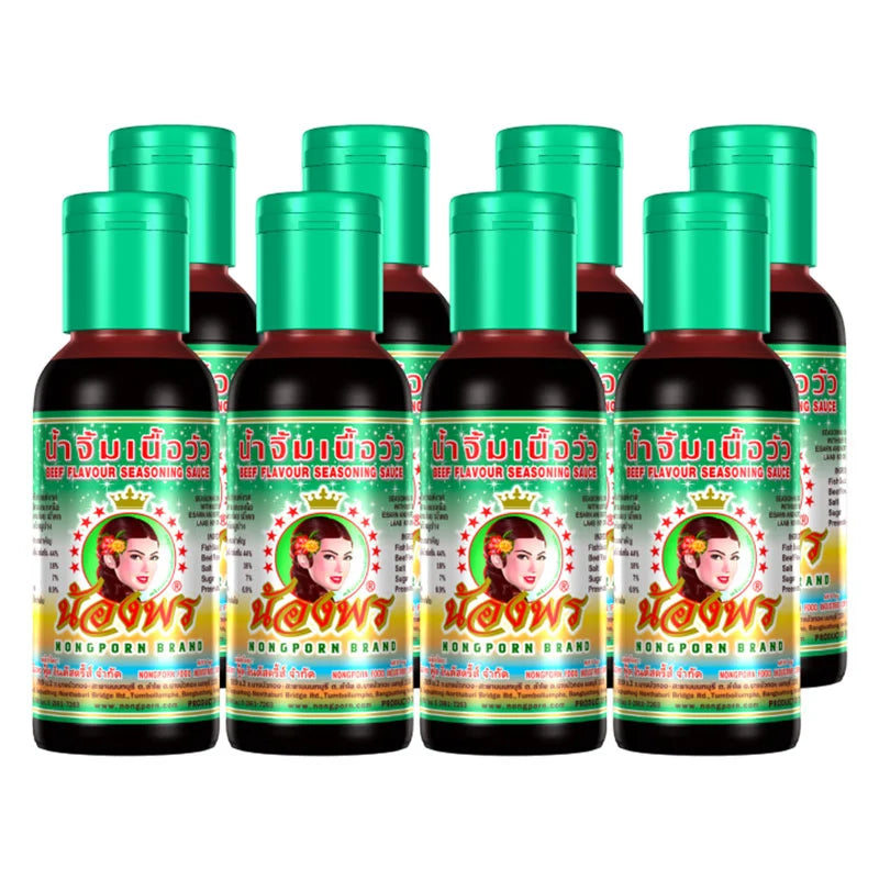 NONGPORN Beef Seasoning Sauce 100 mL bottle, highlighting the label and packaging for flavorful beef dishes.