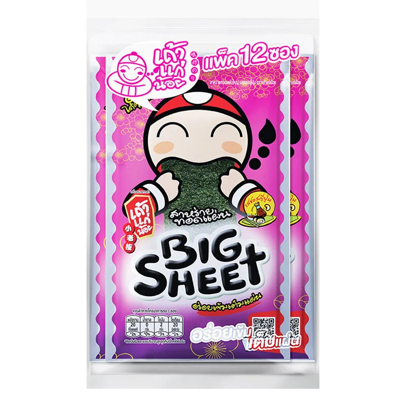 TAOKAENOI Big Sheet Seaweed Japanese sauce flavor, 12-pack of 3.2g sheets, ready to eat as a savory snack or garnish.