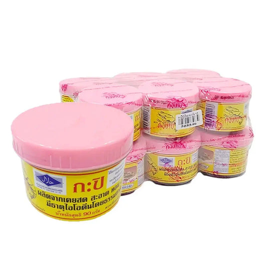 Kung Thai Shrimp Paste 90g package, showing the product label and 12 containers stacked, ideal for cooking Asian dishes.