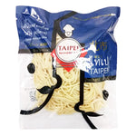 Taipei Egg Noodles 400g pack, dry grocery product with uncooked yellow egg noodles in clear packaging.