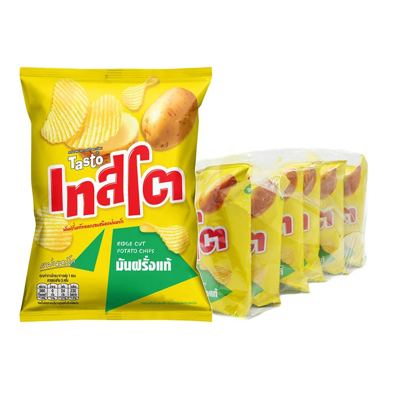 TASTO Salt Potato Chips 42g bag, crispy snack with salted flavor, shown in a close-up image.