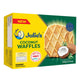 JULIE'S Coconut Waffles 100g with crispy golden exterior and shredded coconut, perfect for snacking or breakfast.