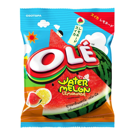 OLE Watermelon Candy 100-piece pack with colorful watermelon-shaped candies displayed in a clear bag.